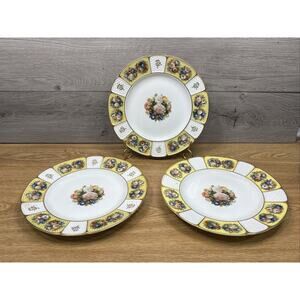 1930s Rosenthal White And Yellow Floral Dinner Plate 10” Gold Rim Set Of 3
